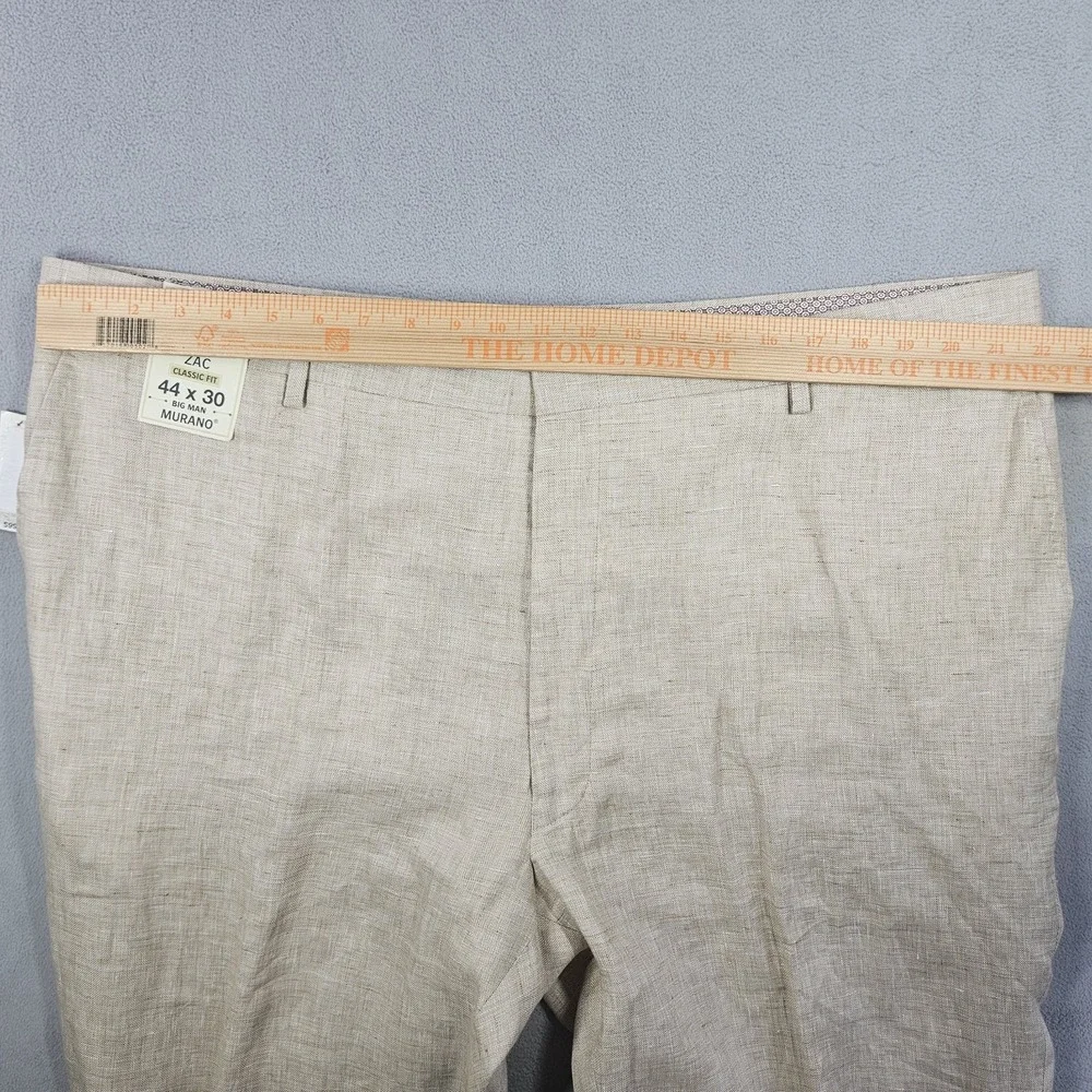 Murano Baird McNutt Linen Dress Pants Mens 44x30 Beige Zac Classic Fit Big Man